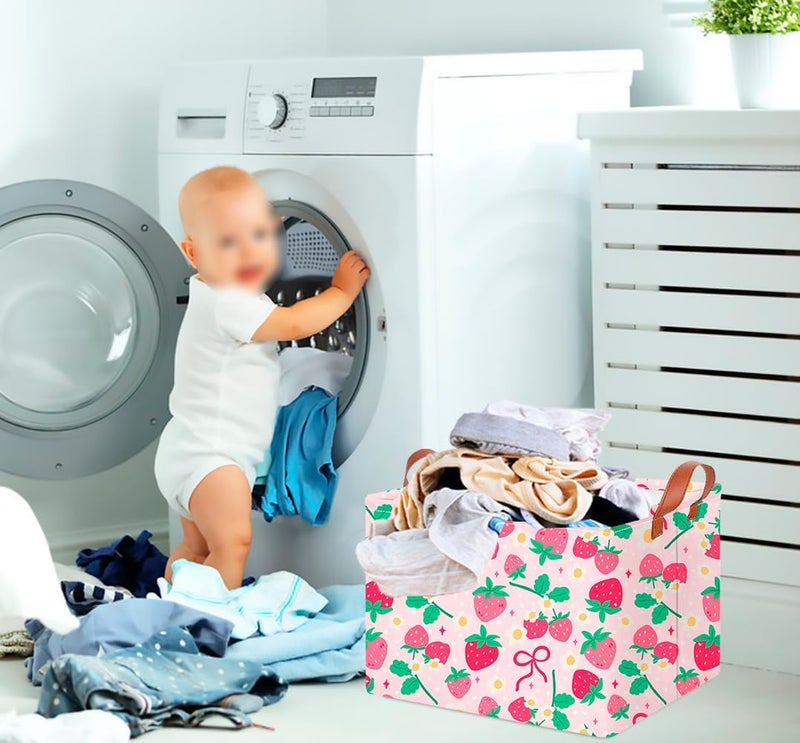 CLOCOR Rectangular Storage Basket Empty,Gift Basket,Waterproof Storage Bin with Handles,Room Decor(Sweet Strawberry) - Image 5